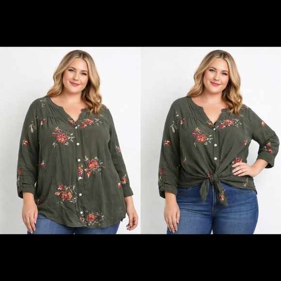 fig and flower Tops - Fig & Flower Embroidered Tunic Top Boho Floral Long Sleeve Blouse- New SZ 1X